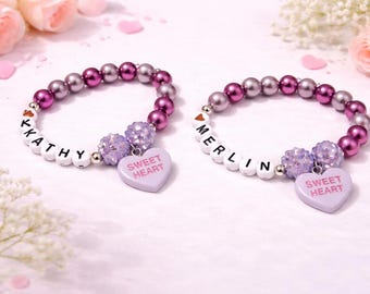 Personalized Valentine Bracelet, Sweet Heart Bracelet, Custom Name Bracelet, Valentine's Day Gift, Kids Beaded Bracelet, DIY Bracelet Kit