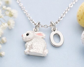 Colar personalizado com coelho, colar com inicial para a Páscoa, colar com pingente de coelho para meninas, joias de Páscoa infantis, presente com colar personalizado com letra.