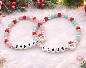 Pulsera de Papá Noel personalizada, pulsera con dijes navideños, pulsera con nombre para niños, recuerdo para fiestas navideñas, regalo de Navidad, kit para hacer pulseras