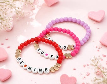 Pulseira personalizada de Dia dos Namorados, Pulseira "Seja Minha", Pulseira "XOXO", Pulseira com Coração de Conversa, Presente de Dia dos Namorados para Crianças, Kit de Pulseira DIY, Lembrancinha de Dia dos Namorados
