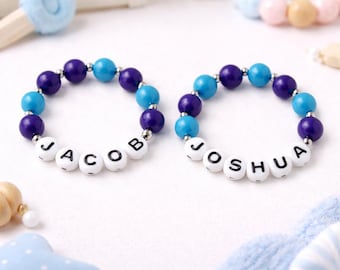 Personalized Twin Boys Bracelets – Twin Baby Name Bracelet Set – Matching Brother Jewelry – Newborn Twin Gift – Custom Kids Bracelet