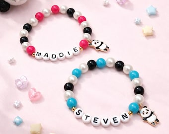 Personalized Panda Bracelet, Kids Name Bracelet, Panda Party Favor, Cute Animal Jewelry, Beaded Bracelet Gift, DIY Bracelet Kit