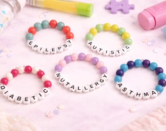 Pulsera de alerta médica personalizada – Pulsera de identificación para alergias y autismo – Joyería de identificación médica para niños – Pulsera de seguridad personalizada – Pulsera de identificación médica