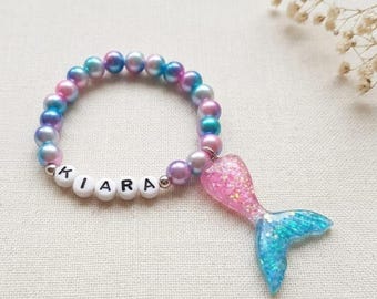 Pulsera de cola de sirena personalizada: joyería con nombre personalizado, recuerdo de fiesta para niños y adolescentes, regalo de sirena