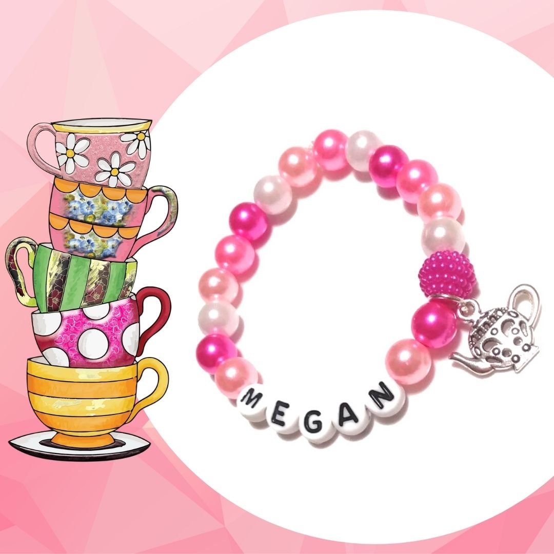 Personalized Tea Party Charm Bracelet, Tea Party Jewelry, Teapot