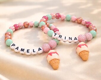 Personalized Ice Cream Bracelet – Ice Cream Cone Charm Bracelet – Dessert Jewelry – Kids Birthday Party Favor – DIY Bracelet Kit