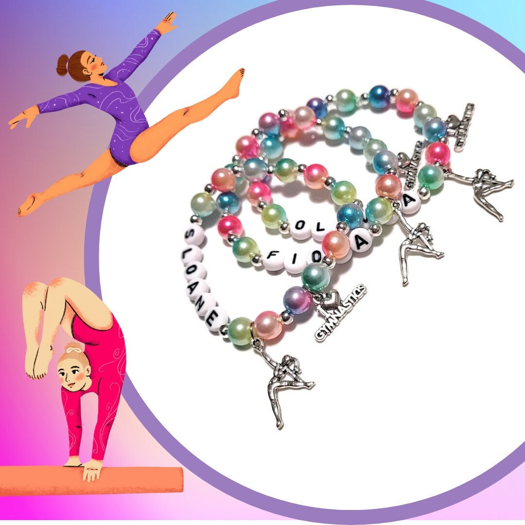 Personalized Gymnastics Charm Bracelet, Gymnastics Theme Jewelry