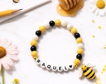 Personalized Bee Name Bracelet for Kids – Bumble Bee Charm Bracelet – Garden Party Favor – Spring Kids Jewelry – DIY Bracelet Kit