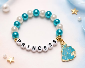 Pulseira personalizada com nome de princesa – Pulseira com pingente de princesa – Presente de aniversário para meninas – Lembrancinha para festa de princesa – Kit para fazer pulseira