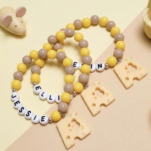 Bracelet prénom fromage personnalisé pour enfants - Bracelet à breloques fromage - Bijoux culinaires - Cadeau d'anniversaire pour enfants - Kit de bracelets DIY