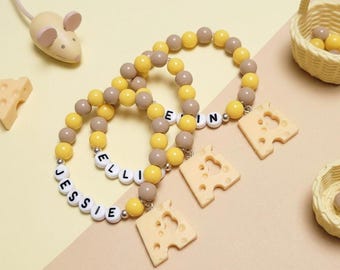Pulseira personalizada com nome de queijo para crianças – Pulseira com pingente de queijo – Joia com tema de comida – Lembrancinha de aniversário infantil – Kit para fazer pulseira