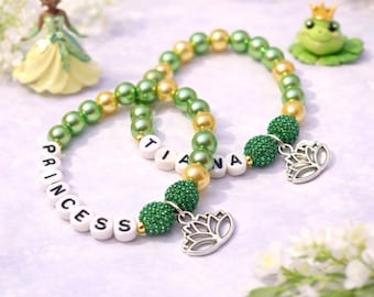 Personalized Princess Frog Bracelet – Lotus Charm Bracelet – Fairy Tale Name Bracelet – Princess Party Favor – DIY Bracelet Kit