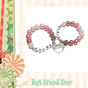 Personalized SET of Two Friendship Name Bracelets,Besties Bracelet,BFF Jewelry,Kids Friendship Gift,Gift for Her,Birthday Gift, School Gift