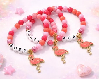 Personalized Flamingo Name Bracelet – Flamingo Charm Bracelet – Tropical Birthday Gift – Flamingo Party Favor – DIY Bracelet Kit