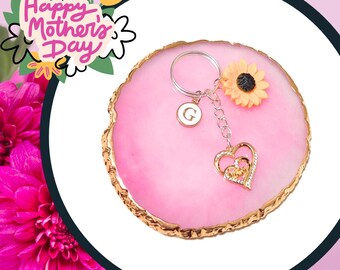 Chaveiro personalizado para o Dia das Mães: pingente de girassol, pingente inicial, joias para mães