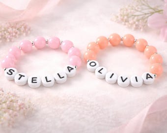 Personalized Twin Girl Bracelets – Twin Baby Name Bracelets – Matching Sisters Jewelry – Twin Baby Shower Gift – Custom Baby Bracelet Set