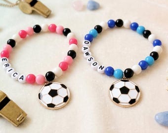 Personalized Soccer Charm Bracelet: Team Jersey Colors, Cheer Gift