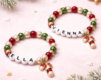 Personalized Candy Cane Bracelet, Christmas Charm Bracelet, Kids Name Bracelet, Holiday Gift, Stocking Stuffer, DIY Bracelet Kit