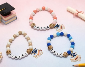 Personalized Graduation Name Bracelet for Kids – Beaded Charm Bracelet – Class Graduation Gift – Grad Party Favor – DIY Bracelet Kit