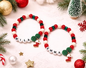 Personalized Christmas Stocking Bracelet, Holiday Charm Bracelet, Kids Name Bracelet, Christmas Gift, Stocking Stuffer, DIY Bracelet Kit