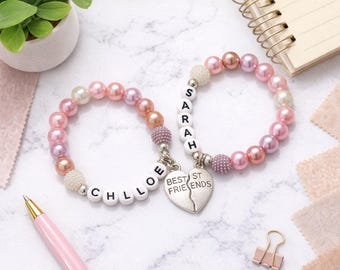 Personalized Friendship Bracelet Set: Pearl & Letter Bead BFF Jewelry
