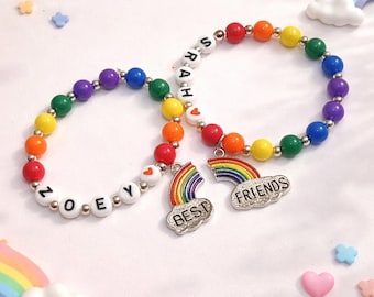 Best Friends Bracelet Set, Personalized BFF Bracelet, Matching Friendship Bracelet,Rainbow Charm Bracelet,Bestie Gift, Kids Bracelet,DIY Kit