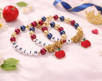 Personalized Apple Charm Bracelet – Princess Fairy Tale Bracelet – Kids Name Bracelet – Princess Party Favor – DIY Bracelet Kit