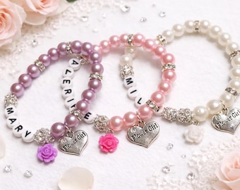 Personalized Flower Girl Bracelet: Pearl Bead Wedding Jewelry