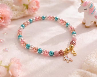 Gepersonaliseerde eenhoornketting, kinderketting, eenhoorn-bedelketting, meisjesketting cadeau, verjaardagscadeau, feestgunst, kralenketting