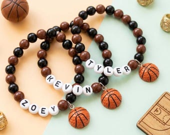Personalized Basketball Name Bracelet for Kids – Sports Charm Bracelet – Basketball Party Favor – Team Colors Jewelry – DIY Bracelet Kit