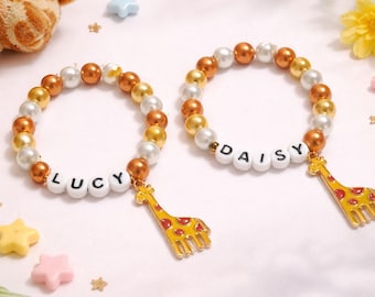 Personalized Giraffe Bracelet, Safari Party Favor, Kids Name Bracelet, Jungle Birthday Favor, Animal Bracelet Gift, Custom Kids Jewelry