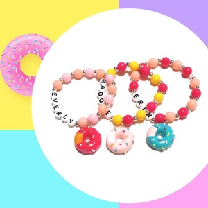 Personalized Donut Charm Bracelet, Donut Charm Jewelry, Birthday Favors, Kids Bracelet, Food Jewelry, DIY Crafting Kit, Donut Lovers