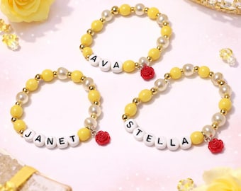Personalized Rose Charm Bracelet – Enchanted Rose Bracelet – Fairy Tale Name Bracelet – Princess Party Favor – DIY Bracelet Kit