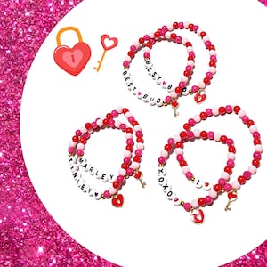 Valentine&#39;s Day Set of Two Bracelets,Valentine Jewelry,Kids Valentine’s gift,Valentine Gift for Her,BFF Jewelry,Valentine DIY Kit,Vday Gift