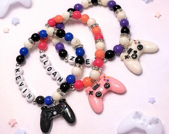 Personalized Gamer Name Bracelet for Kids – Game Controller Charm Bracelet – Video Game Gift – Gaming Party Favor – DIY Bracelet Kit