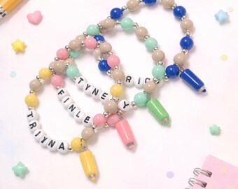 Personalized Pencil Charm Bracelet for Kids – Back to School Name Bracelet – First Day of School Gift – Teacher Gift – DIY Bracelet Kit