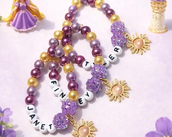 Personalized Sun Charm Bracelet – Princess Fairy Tale Bracelet – Kids Name Bracelet – Birthday Party Favor – DIY Bracelet Kit