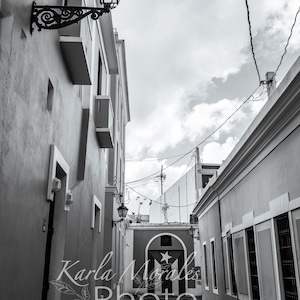 Puerto Rican Flag in Old San Juan Black and White Vertical Photo image 1