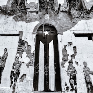 Black & White Old San Juan Photo Print Door Flag