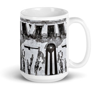 Black & White Old San Juan Scenery With Puerto Rican Flag Mug
