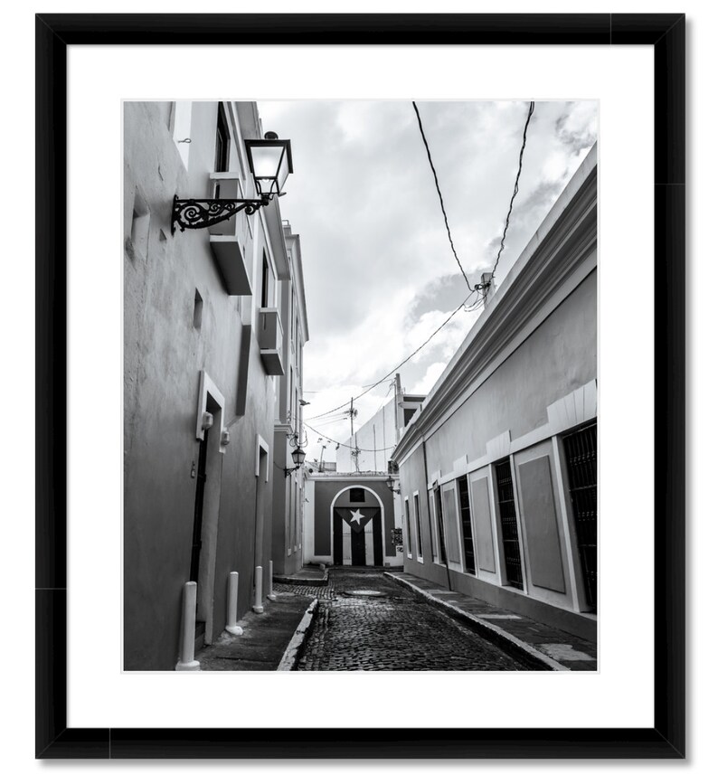 Puerto Rican Flag in Old San Juan Black and White Vertical Photo image 2