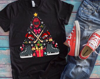 Christmas Hockey Shirt | Funny Xmas Tree Hockey Player Gift