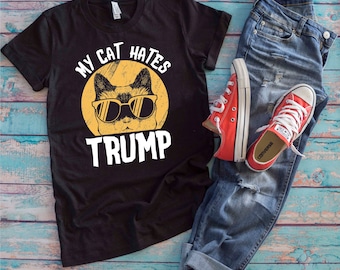 Funny Cat Hates Trump Shirt: Political Anti Trump Gift