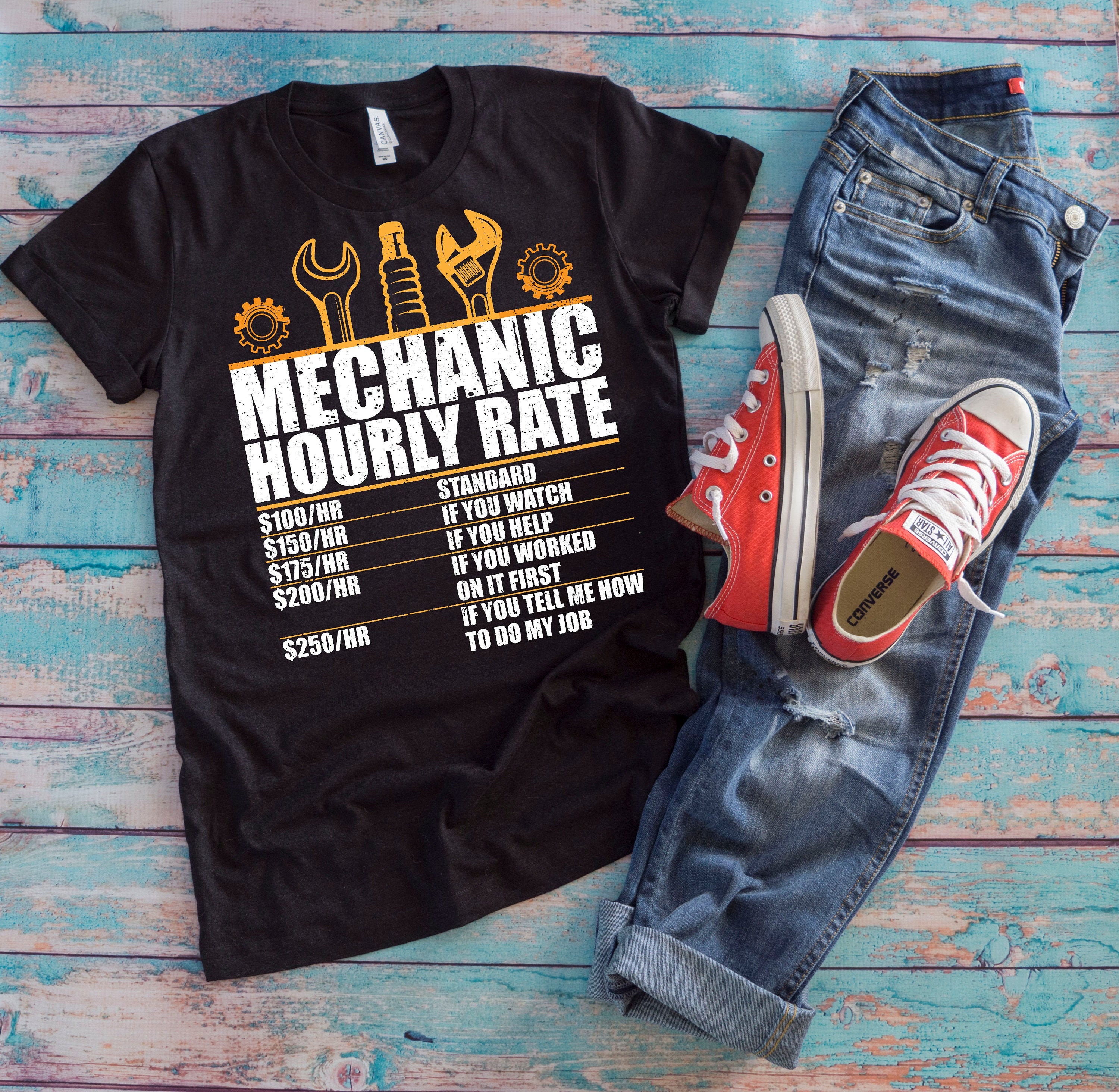 Funny Mechanic Hourly Rate Shirt: Car Repair Pricing List