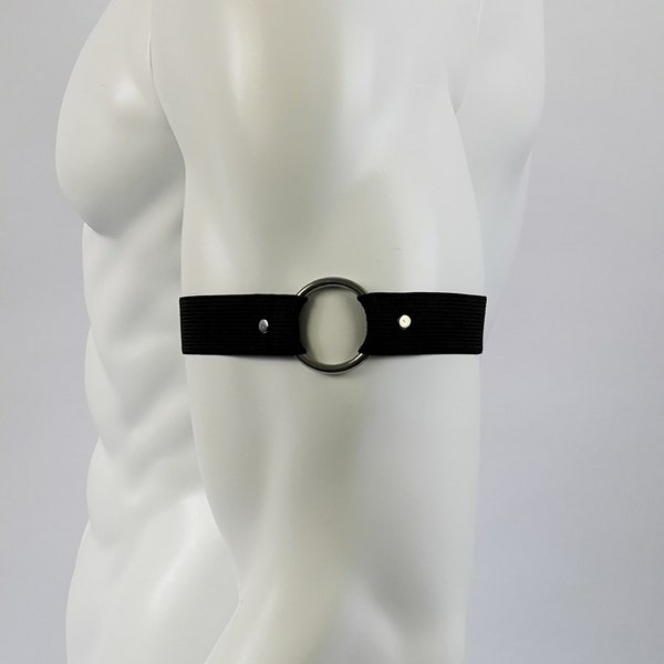 Black ElasticO-ring Arm Band, Black Elastic Arm Band With Metal O-ring Detailing, Simple O-ring Arm Band - Handmade