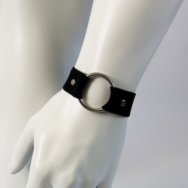 Wrist cuff Black Elastic Bracelet: Stainless Steel O-Ring Cuff