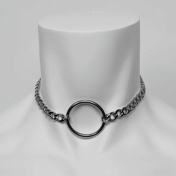 Chain Choker, Mens and Womens Silver Stainless Steel Metal Chain O-Ring Choker, Mens Unisex Chain Choker - Handmade