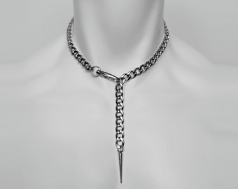 Collier chaîne - Collier chaîne en acier inoxydable pour hommes et femmes, collier pendentif à pointes unisexe - Fait à la main