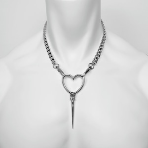 heart-shaped chain necklace with spike pendant, Mens and Womens Stainless steel unisex necklace, heart-shape necklace - Handmade