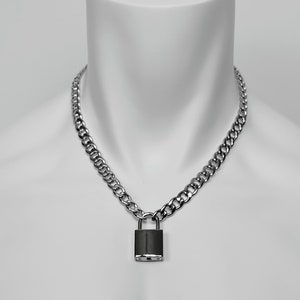Stainless Steel Chain necklace with padlock accent piece - Mens and Womens padlock and key necklace - Handmade